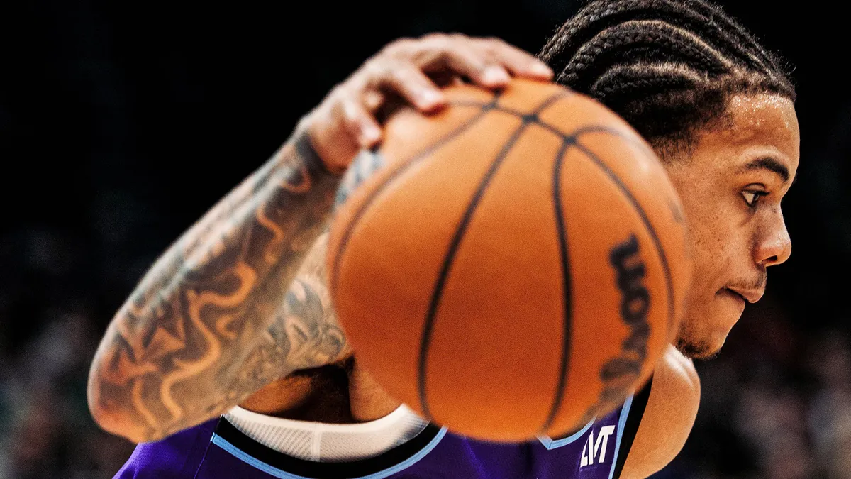 Utah Jazz guard Keyonte George dribbling the ball