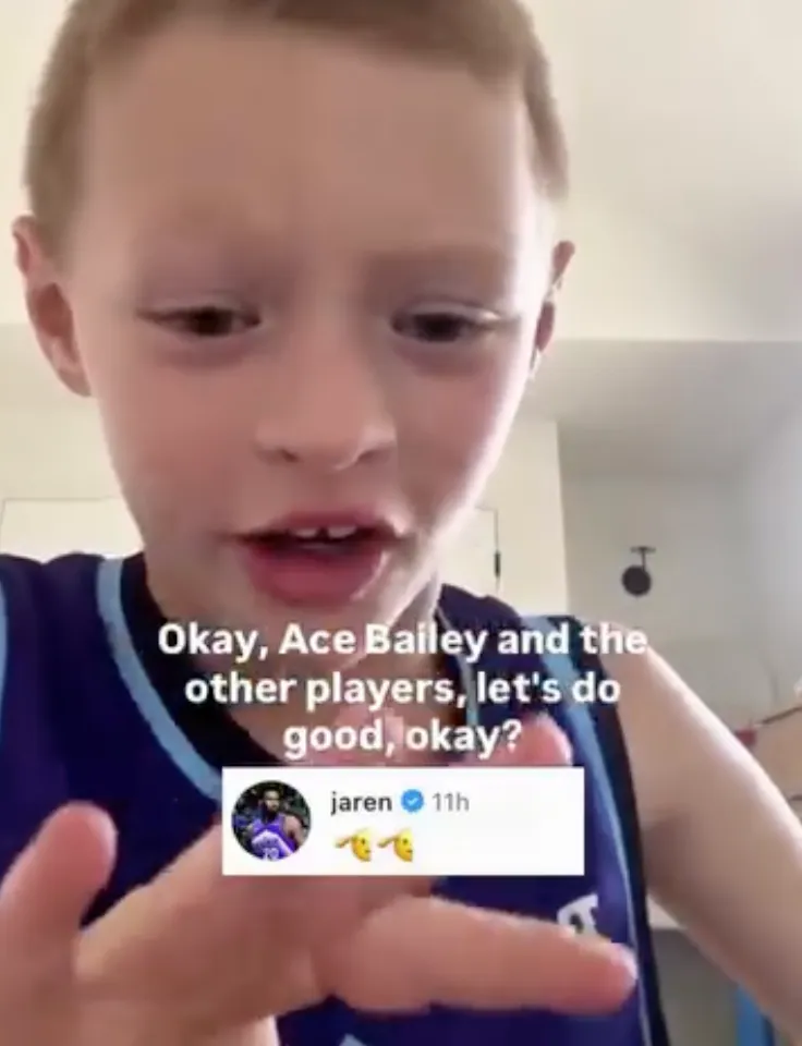 Young Jazz fan Hudson telling Ace Bailey and the Jazz to "do good," with a reply from Jaren Jackson Jr.